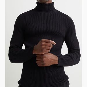 h&m muscle fit black ribbed turtleneck sweater